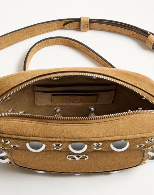Valentino Garavani - Valentino Garavani Nellcôte Suede Shoulder Bag - Havana Beige - Man - Shoulder Bags