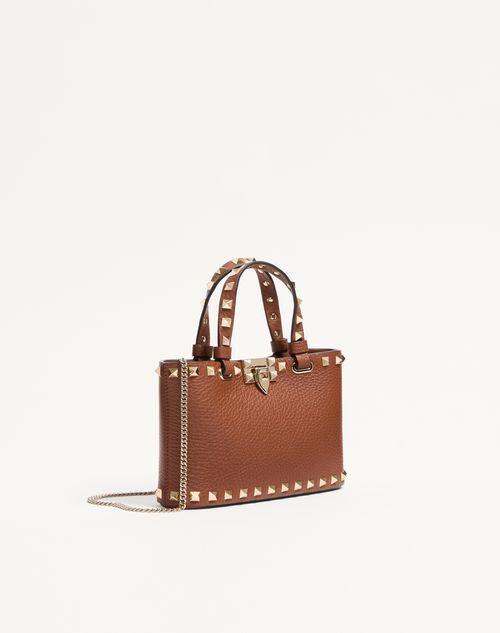 Valentino Garavani - Rockstud Mini Shopping Bag In Grainy Calfskin - Saddle Brown - Woman - Clutches