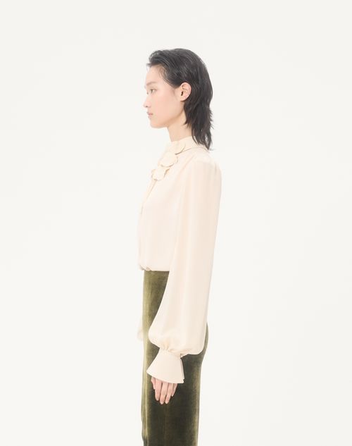 Valentino - Embroidered Crepe De Chine Top - Vanilla - Woman - Shirts & Tops
