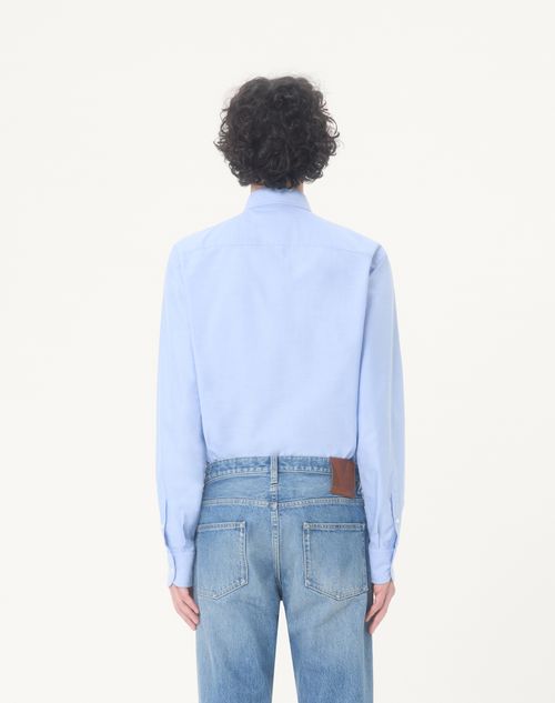 Valentino - Baumwollhemd Mit Vlogo-stickerei - Himmelblau - Mann - Hemden