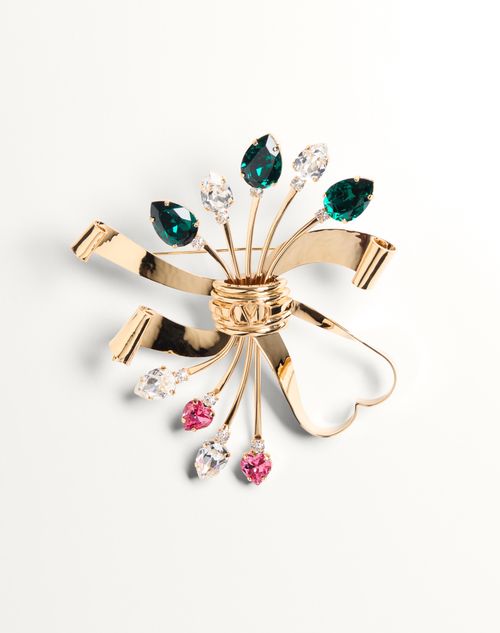 Valentino Garavani Papier Floral Brooch In Metal And Swarovski Crystals ® Woman Gold/multicolour Uni In Or/multicolore