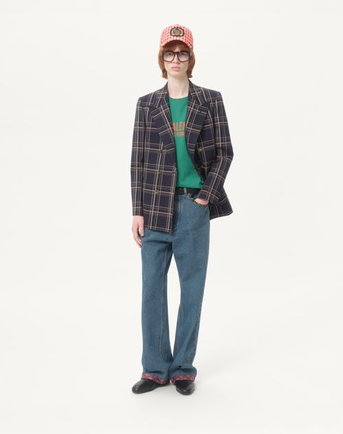 Valentino - Denim Pants With Printed Border - Blue - Man - Denim
