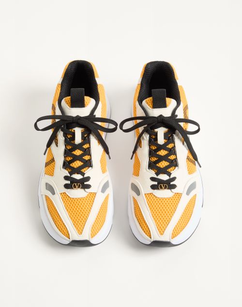 Valentino Garavani - Demivee Sneaker In Mesh Fabric With Suede Inserts - White/yellow - Man - Sneakers