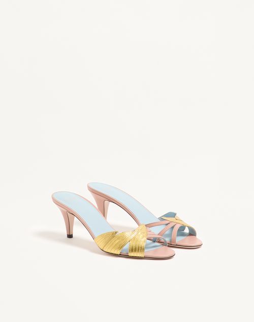 Valentino Garavani - Foliefoliage Slide Sandal In Kidskin 65mm - Pink - Woman - Sandals