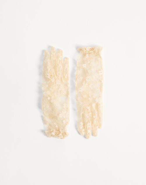 Valentino Garavani Vlogo Signature Butter-coloured Lace Gloves In Yellow