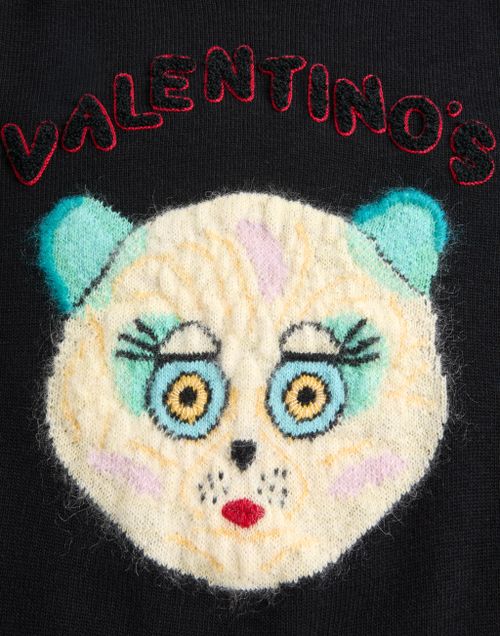 Valentino - Wool And Cotton Sweater With Le Chat De La Maison Patch - Black - Man - Knitwear