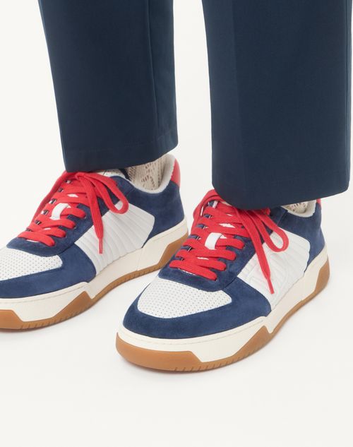 Valentino Garavani - Sparry Trainer In Split Leather And Nappa - Cobalt/white/coral - Man - Sneakers