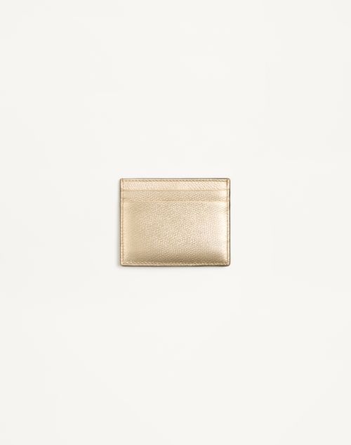 Valentino Garavani - Vlogo Signature Card Holder In Laminated Grainy Calfskin With Jewel Logo - Gold/crystal - Woman - Wallets And Small Leather Goods