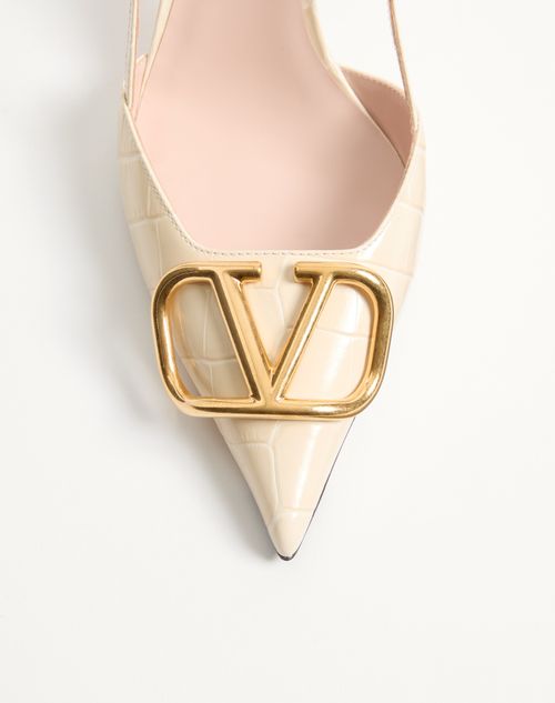 Valentino Garavani - Vlogo Signature Slingback Pumps In 80mm Printed Calfskin - Butter - Woman - Pumps And Slingbacks
