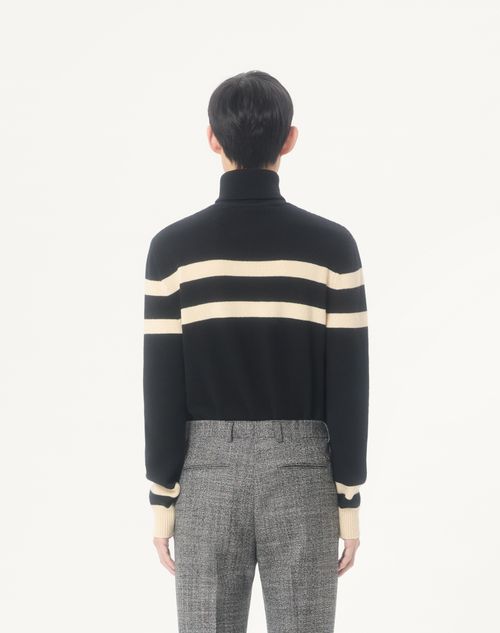Valentino - Valentino High-neck Wool Sweater With Vlogo Embroidery - Black/butter - Man - Knitwear