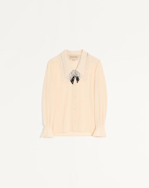 Valentino - Camisa De Crepé De China Con Detalle De Encaje En El Cuello - Marfil - Mujer - Camisas Y Tops
