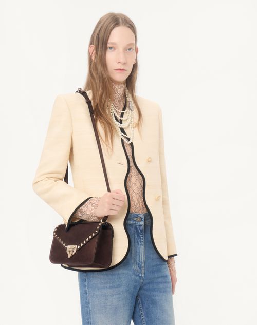Valentino Garavani - Valentino Garavani Rockstud Small Shoulder Bag In Suede - Ebony - Woman - Shoulder Bags