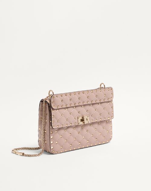 Valentino Garavani - Medium Nappa Rockstud Spike Bag - Poudre - Woman - Shoulder Bags