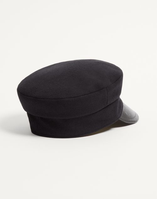 Valentino Garavani - Valentino Garavani Vlogo Signature Wool And Printed Leather Cap - Black - Woman - Hats And Gloves