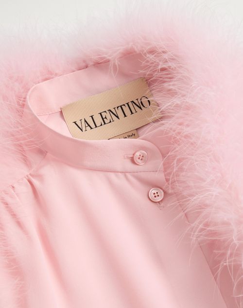 Valentino - Chemise En Crêpe De Chine Ornée De Plumes - Rose - Femme - Chemises Et Tops