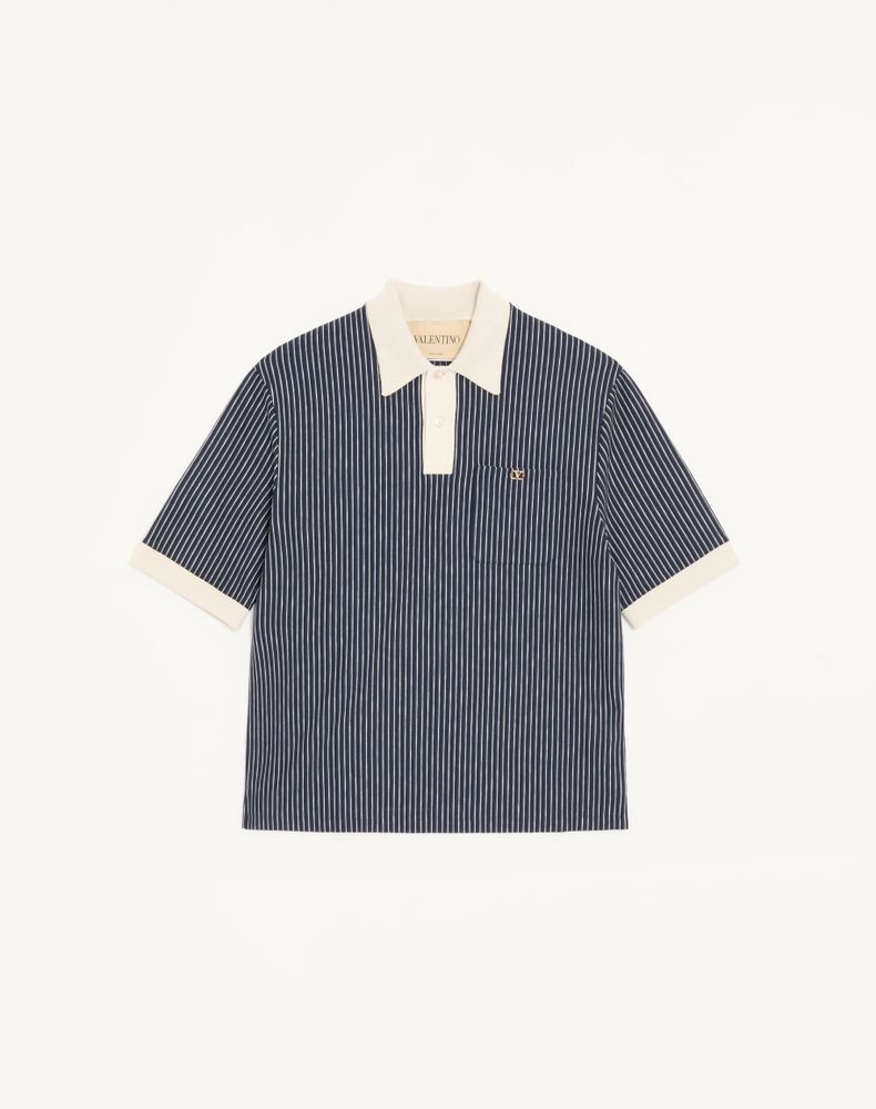 Valentino Men's Navy/Butter Viscose T-Shirt With Striped Vlogo Embroidery Man Xxl