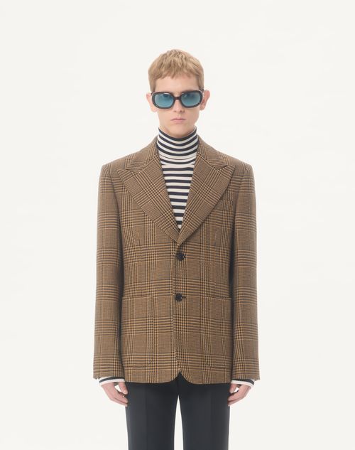 Valentino - Veste Droite Valentino En Laine À Carreaux Glen - Camel/noir - Homme - Manteaux Et Blazers