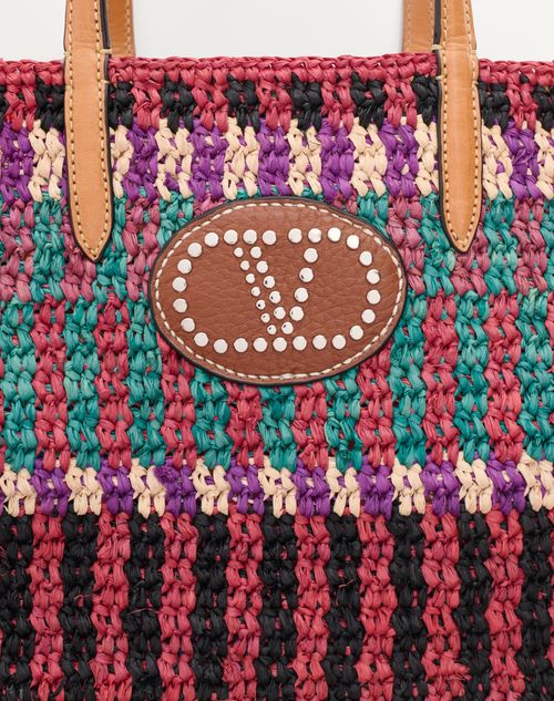 Valentino Garavani - Vロゴ シグネチャー ラフィア トート - マルチカラー/サドルブラウン - メンズ - トート