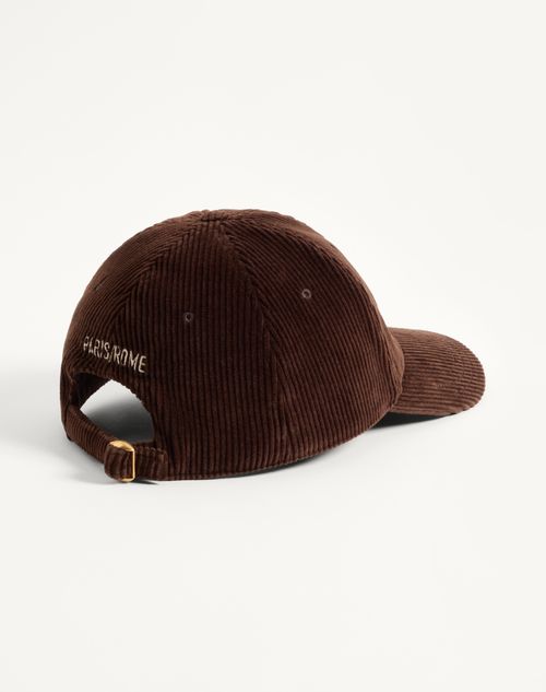 Valentino Garavani - Chez Valentino Velvet Baseball Cap With Embroidery - Brown - Man - Hats And Gloves
