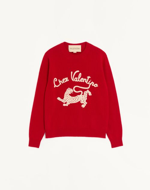Valentino Valentino Wool Jumper With Chez Valentino & Panther Embroidery Man Red S