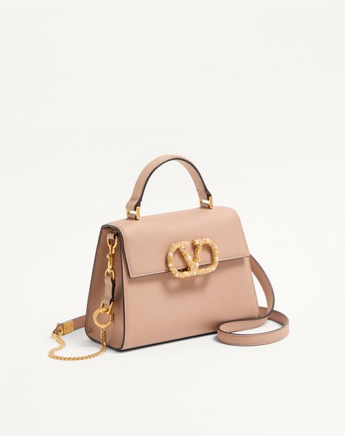 Valentino Garavani - Valentino Garavani Vsling Small Handbag In Grainy Calfskin With Jewel Logo - Rose Cannelle - Woman - Top Handle Bags