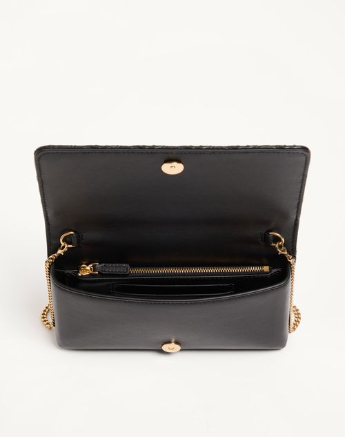 Valentino Garavani - Flutterby Valentino Garavani Chain Wallet In Shiny Nappa Leather With Butterfly Embroidery - Black - Woman - Clutches