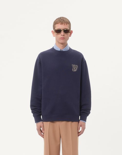 Valentino - Sudadera De Algodón Con Parche Vg - Azul - Hombre - Camisetas Y Sudaderas