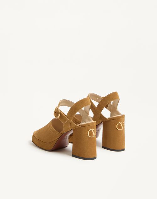 Valentino Garavani - Fawcette Platform Crust Leather Sandal 100mm - Havana Beige - Woman - Sandals