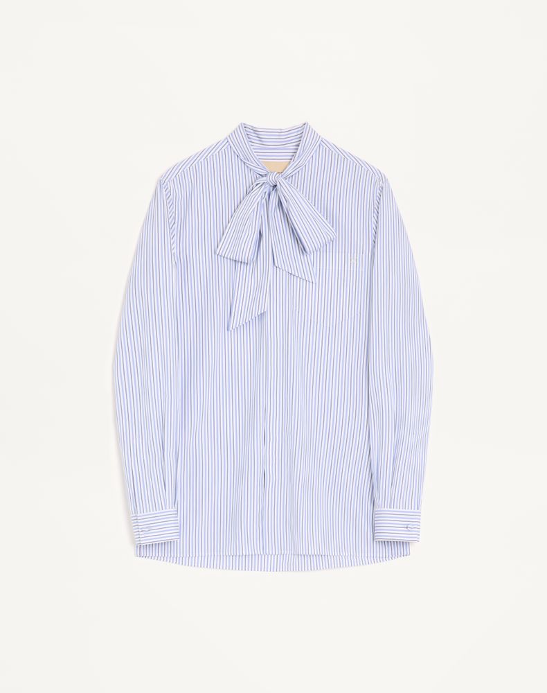 Valentino Men's Azure/White Cotton Poplin Shirt With Scarf Collar And Vlogo Embroidery Man 43