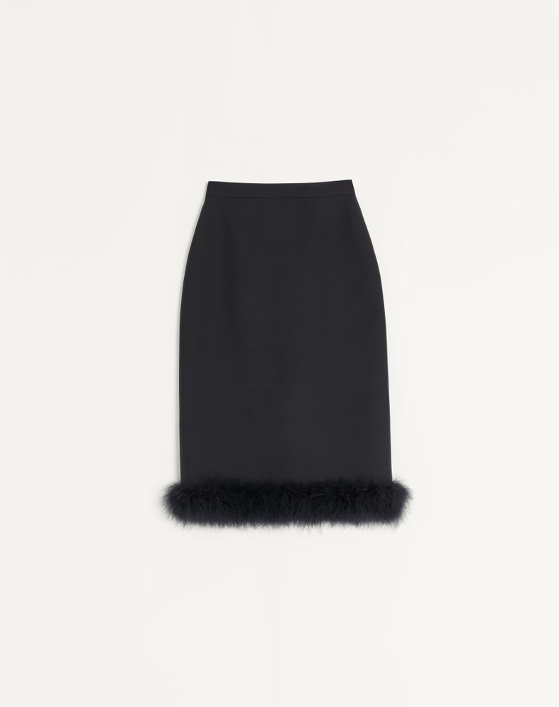 Valentino Women's Black Crepe Couture Midi Skirt With Feathers Woman 48