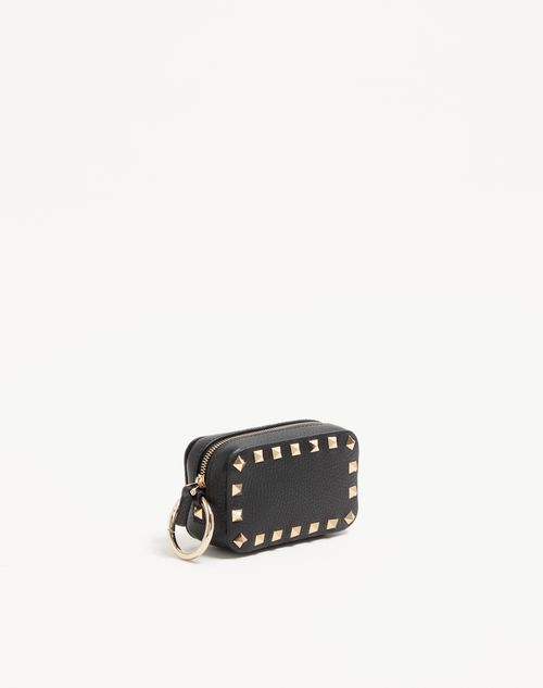 Valentino Garavani - Rockstud Charm In Grainy Calfskin - Black - Woman - Wallets And Small Leather Goods
