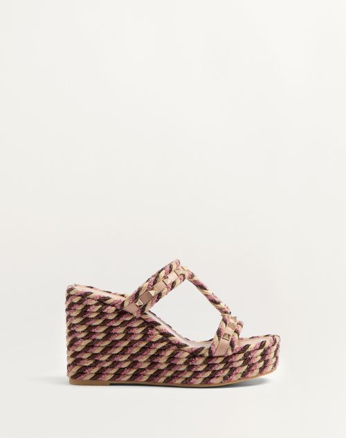 Valentino Garavani Rockstud Wedge In Calfskin 90mm Woman Rose Cannelle 41 In Rose Cannelle