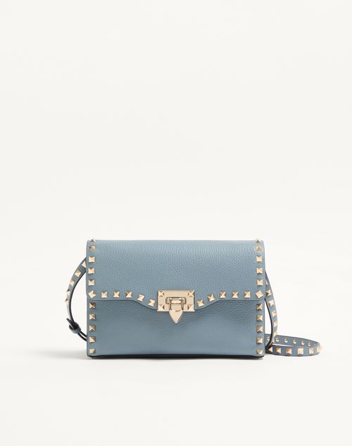 Valentino Garavani Small Rockstud Grainy Calfskin Crossbody Bag Woman Stone Uni In Gray