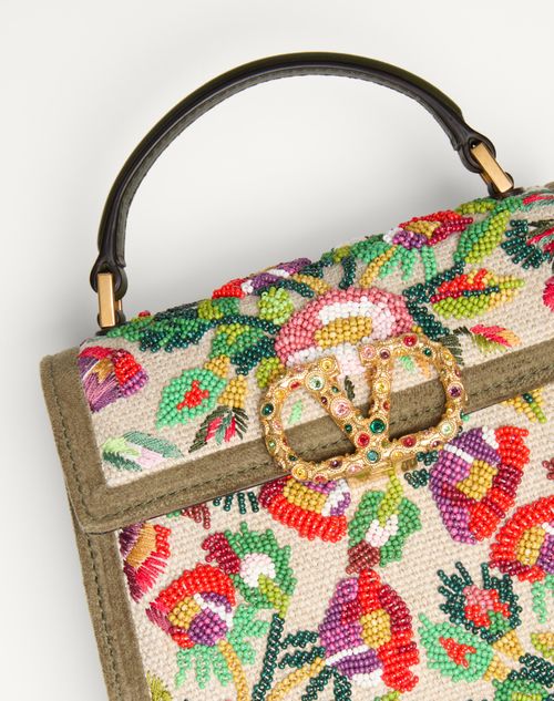 Valentino Garavani - Valentino Garavani Vsling Mini Embroidered Handbag With Jewel Logo - Natural/multicolor - Woman - Top Handle Bags