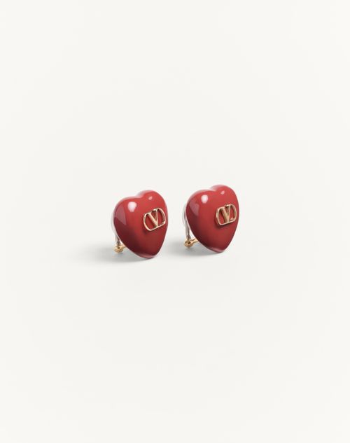 Valentino Garavani - Coeur Royal Earrings In Metal And Enamel - Gold/red - Woman - Jewelry
