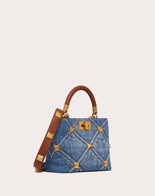 Valentino Garavani - Small Roman Stud The Handle Bag In Denim - Denim - Woman - Top Handle Bags