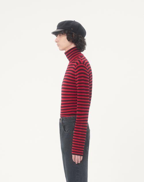 Valentino - Valentino High-neck Wool Sweater With Vlogo Patch - Red/black - Man - Knitwear