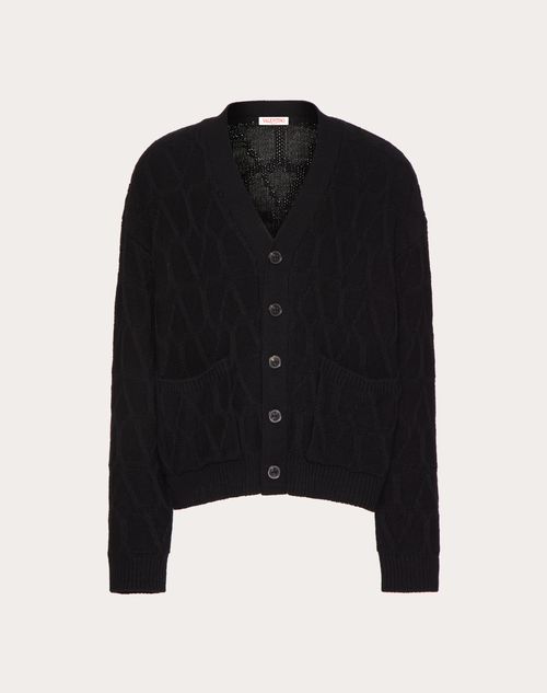 Shop Valentino Wool Cardigan With Toile Iconographe Pattern In Black
