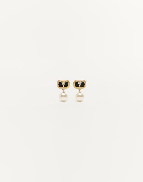 Valentino Garavani Oval Earrings With Swarovski Pearl Women In Gold/black/crystal/cream