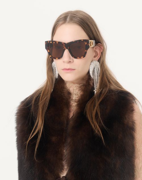 Valentino - Rectangular Acetate Eyewear - Havana/brown - Woman - Eyewear