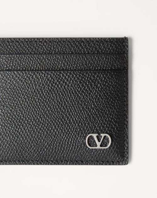 Valentino Garavani - Valentino Garavani Vlogo Signature Cardholder In Grainy Calfskin - Black - Man - Wallets And Small Leather Goods