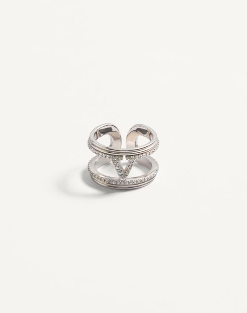 Valentino Garavani Ovalette Metal And Swarovski® Crystal Ring Woman Rhodium 13