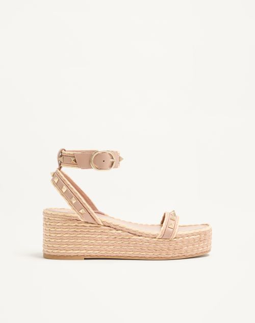 Valentino Garavani - Rockstud Flatform Sandal In Calfskin 45mm - Rose Cannelle - Woman - Espadrilles And Wedges
