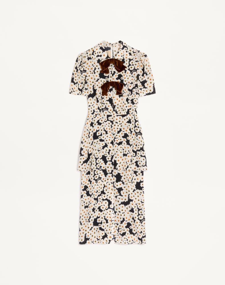 Valentino Women's Black/Multicolour Crepe De Chine Midi Dress With Apres L'hiver Primula Print Woman 44