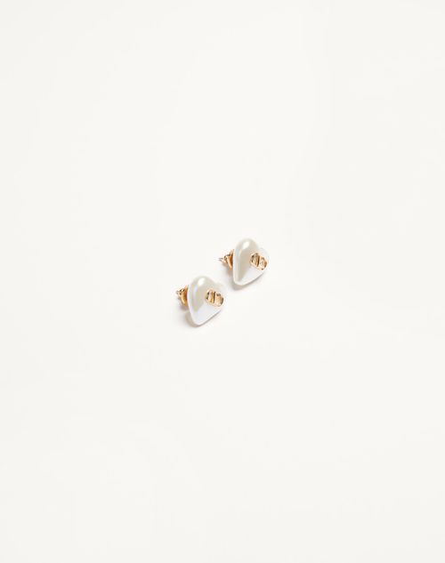 Valentino Garavani - Vlogo Signature Metal And Pearl Earrings - Gold/cream - Woman - Jewellery