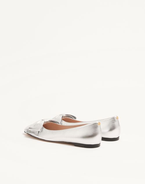 Valentino Garavani - Bowow Ballerina In Laminated Nappa - Silver - Woman - Ballerinas