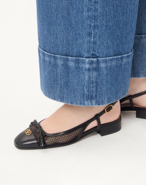 Valentino Garavani - Valet Du Roi Slingback Ballerina In Mesh And Kidskin 25mm - Black - Woman - Ballerinas