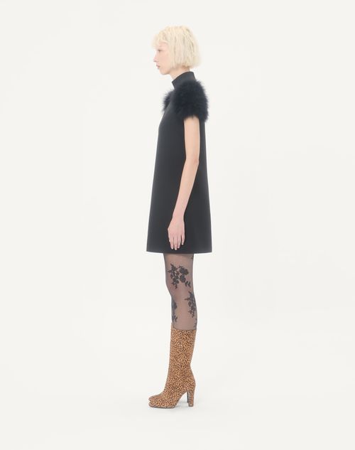 Valentino - Short Crepe Couture Dress With Feathers - Black - Woman - Dresses
