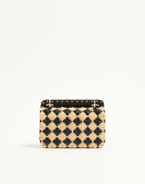 Valentino Garavani - Petit Sac Valentino Garavani Rockstud Spike Brodé En Raphia - Naturel - Femme - Sacs Porté Épaule