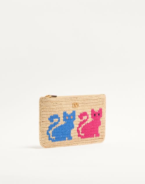 Valentino Garavani - Raffiachat Raffia Clutch Mit Stickerei - Natur - Frau - Pochetten